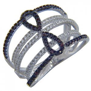 anillo infinito cinco tiras de piedras blancas y marrones